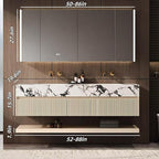 Fashionable Bathroom Vanity with Sink, Smart One-Click Defogging & LED Light, Bathroom Sink and Cabinet with Wave Striped Panel, Rockslab Countertop (Mirror Cabinet, 80IN)