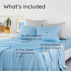 Bambaw Queen Sheet Set – 4pcs 100% Viscose Derived from Bamboo Sheets Queen Size Bed Set, Breathable Sheets Fits Up to 16'' Deep Pocket, Queen Cooling Sheets for Hot Sleepers (Dream Blue)