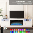 VITESSE TV Stand with 36" inch Electric Fireplace Up to 90" TVs, LED Light Entertainment Center, 80" Modern Wood High Gloss Fireplace with Highlight Storage Cabinet for Living Room (White)