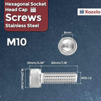Kozelo 10pcs Socket Head Cap Screws - [M10-1.5 x 30mm] 304 Stainless Steel Allen Socket Drive for Electrical Motor 3D Printing Fan Engine Replacement Use, Silver