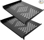 RIVECO 2 PCS 1U Server Rack Shelf 19” Rack-Mount Trays 16 Inches Vented Cantilevers for Server & Network Equipment Mounting, (40 CM) Depth, Black