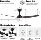 SMAAIR 56 Inch Smart Ceiling Fan with Light, 3 Blade Low Profile Ceiling Fan with Light and 10 Speed DC Motor, works with APP/Alexa/Google Assistant/Siri Shortcuts (Dark Walnut Wood)