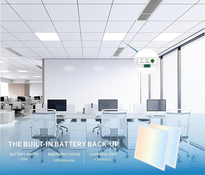 2X2 LED Flat Panel Light Emergency Battery Backup, 40W-3000K/4000K/5000K, 0-10V Dimmable, 4390 Lumens, LED Drop Ceiling Light, 100-277V, DLC and UL Listed, Ultra Thin Back-Lit (48 Pack)