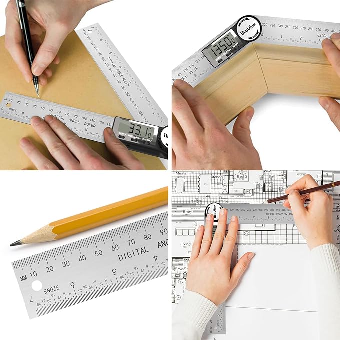 Digital Angle Finder Protractor, DEGLASERS Digital Protractor 7inch/200mm Stainless Steel Angle Measuring Tool with LCD Display for Carpenter/Woodworking (Battery Included)