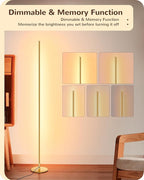 EDISHINE LED Corner Floor Lamp, Set of 2 Minimalist Dimmable Light with Remote, 57.5" Tall Standing Lamp for Living Room, Bedroom, Home Office, 7 Color Temperature 2700-6000K (Gold)