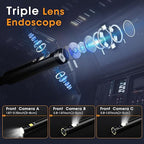 Epicmate Triple Lens Sewer Inspection Camera-Endoscope Camera with Light 50 ft, 5" IPS Sewer Snake Camera with Lights 1080P Industrial Borescope, IP67 Waterproof Plumbing Pipe Snake Camera(32G Card)