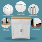 Buffet Cabinet with Storage, Coffee Bar Cabinet 26 x 30 Inches, Oak Top Sideboard Cabinet, Matte White Finish, Anti-Fall Drawers, Arched Doors, Adjustable Shelves