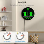 WallarGe Large Digital Wall Clock with LED Display, Electric Wall Clock with Temperature, Auto DST, Date, and Day, 5-Level Brightness for Office, Bedroom, Living Room, Classroom Décor