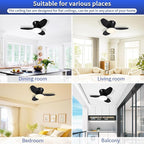 Glowall Small Ceiling Fan with Lights, 25" Flush Mount with Remote Control, Reversible Quiet DC Motor, Black, 3 Blades, 6 Speeds, Dimmable LED, Adjustable Color Temperature, Timer