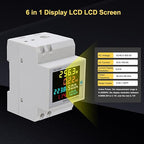 D52-2066 Single Phase Energy Meter with LCD Display Din Rail Electricity Usage Monitor for Voltage Current Power KWh Frequency Power Factor - 220V AC 40V-300V 100A Household & Industrial Use