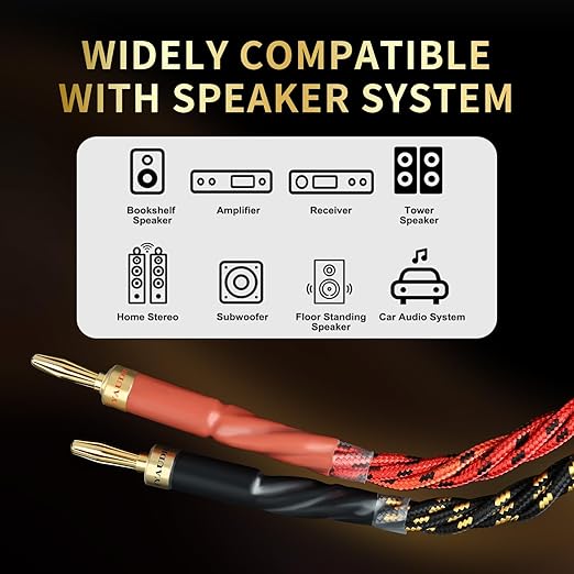 10 AWG 2Pack Audiophile Speaker Cable – Speaker Wire with Banana Plugs,4N OFC Core,Nylon Braid,Audio Wire,Compatible with Amplifier,Speakers,AV Receiver& Home Theater(9.84ft/3m)