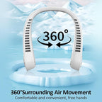 BIRDDIE Portable Bladeless Hanging Neck Fans with Screen Display and 5 Speeds Levels, USB Rechargeable, 360° Cooling Wearable Personal Fan for Work Travel Sport Outdoor (White)