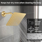 KATAIS Tempreature Display Shower System Brushed Gold Shower Faucet Set with Wall Mount 8 inch Shower Head and 6 PCS Body Jet, Handheld Spray