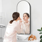 Arched Bathroom Mirror, 16"x48" Black Arched Mirror for Bathroom, Wall Mounted Mirror, Vanity Wall Mirror w/Metal Frame for Bedroom, Entryway, Living Room, Vertically Hanging