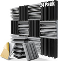 ZELMINE Upgrade 24 pack Self-adhesive Sound Proof Foam Panels,12" X 12" X 2" Acoustic Panels with High Density,Decorative Soundproof Wall Panels Sound Absorbing Foam for Wall and Ceiling(Black+Gray)