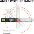 NORTOOLS Digital Angle Finder Protractor, Plastic Angle Finder 7inch/200mm 0-360 ° LCD Digital Protractor Ruler,±0.5° Accuracy Measuring Tool for Woodworking/DIY/Miter Saw (2 Batteries Included) ﻿