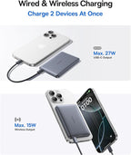Baseus Picogo Magsafe Portable Charger, Qi2 15W 0.5" Ultra Slim 10000mAh Wireless Power Bank, 27W Fast Charging Magnetic Battery Pack with USB-C for iPhone 17 Pro Max/17 Pro/Air/16/15/14/13/12
