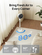 Dreo Fan for Bedroom, 80° Oscillating Standing Fan, 25dB Quiet, 80ft Pedestal Fans for Home Office, 90° Manual Vertical, 3 Speeds, Remote, 34-41" Adjustable Height, Air Circulator