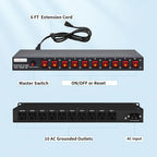 1U PDU Horizontal Rackmount Power Strip - Surge Protector 10 NEMA 5-15R Outlet 100V-240V/15A 1800 Joules, 10 Independent LED Switches, w/6 ft Cord, for Network Server, ETL Listed, by CENTROPOWER