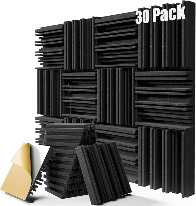 30 Pack Sound Proof Foam Panels for Walls, 12" x 12" x 2" Self-Adhesive Acoustic Panels, High-Density Soundproof Wall Panels for Studio Home and Ceilings (Black)