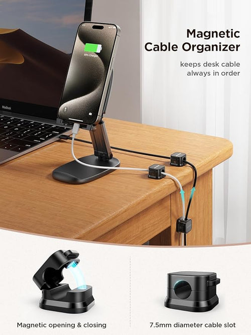 9 Pack Magnetic Cable Clips [Cable Smooth Adjustable] Cord Holder, Under Desk Cable Management, JOYROOM Adhesive Wire Holder Keeper Organizer for Home Office Desk Phone Car Wall Desktop Nightstand