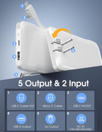 TG90° Portable Charger Power Bank with Built-in AC Wall Plug and Cables, 10000mAh USB C External Battery Charger Compatible with iPhone and Android Phones