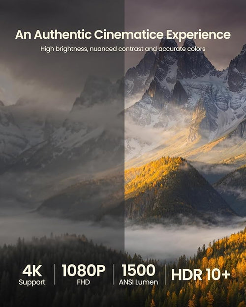 4K Projector with WiFi and Bluetooth, Home Theater 1500 ANSI Lumen Movie Projector,30W Dolby Audio, Licensed Apps Smart Projector,Auto Focus/Keystone,MEMC,360° Adjustable Swivel Stand