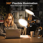 Desk Ring Light, 10" LED Ring Light for Desk with Clamp, 360°Rotate & Flexible Height Full-Screen Overhead Ringlight for Video Recording, TikTok, YouTube, Live Streaming, Content Creation, White