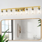 DIKAIDA 8 Light Gold Vanity Lights Over Mirror, 52inch Gold Bathroom Light Fixtures Modern Vanity Lights Gold Bathroom Wall Lighting for Mirror Bedroom,Living Room