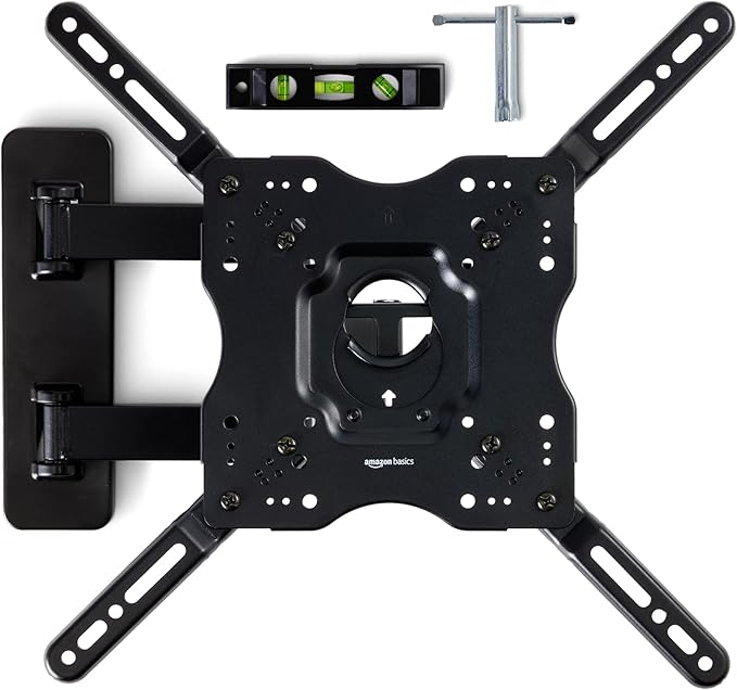 Amazon Basics Full Motion Articulating TV Wall Mount, with Swivel and Tilt, for 26" to 55" TVs and Flat Panels up to 80 Lbs, VESA Compatible, Black