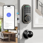 VCHOO Keyless Entry Door Lock Set WiFi Smart App Control Door Lock for Front Door Keypad Deadbolt with 2 Knobs Auto Lock One Time Codes Easy Install, Bronze