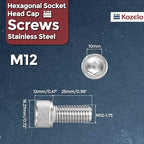 Kozelo 8pcs Socket Head Cap Screws - [M12-1.75 x 25mm] 304 Stainless Steel Allen Socket Drive for Electrical Motor 3D Printing Fan Engine Replacement Use, Silver