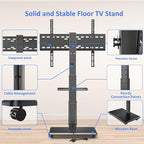 Rolling TV Stand with Power Outlet, Mobile TV Cart for 32-75 Inch TVs up to 110 lbs, 18 Adjustable Heights, Max VESA 600x400mm, TV Floor Stand with Swivel Mount/Shelf/Wheels, Fits for Bedroom, Outdoor