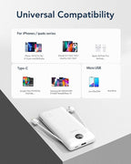 VEGER Portable Charger for iPhone Built in Cables and Wall Plug, 10000mah Slim Fast Charging USB C Power Bank, Travel Essential Battery Pack Compatible with iPhones, iPad, Samsung More Devices(White)