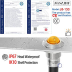 ZGSZJHF UL Listed Mini Indicator Light 8mm 0.31" Waterproof IP67 110V-120V Domed Sphere High Head Metal 304-Stainless Steel LED Lamp Pilot Light with 140mm Wire Yellow