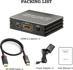 HDMI 2.1 Splitter 1 in 2 Out 4K 120Hz with 8K HDMI Cable and Power Adapter, BolAAzuL 8K 60Hz 1x2 HDMI Y Splitter with Audio Out for Dual Monitors Duplicate, Support HDCP 2.3 HDR for PS5/Xbox/PC/TV