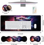 4 in 1 Ergonomic Keyboard Wrist Rest & Mouse Pad Wrist Rest Set, Large XXL Gaming Desk Mat 31.5"x 11.8" with Non-Slip Base, Memory Foam for Home Office Study Gaming, Wolf Howling