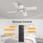 WINGBO 48 Inch Flush Mount Ceiling Fan without Light - 4 Plywood Blades, 6-Speed Reversible DC Motor, Noiseless Low Profile Ceiling Fan No Light for Bedroom Living Room, Gold and White