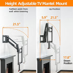Pull Down TV Mount for Fireplace, Height Adjustable for Most 43-80 Inch TVs, Max VESA 600x400mm up to 80lbs, Full Motion Articulating Above Mantle Installation