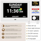 LXBYJKJ 10 Inch Digital Clock with Day and Date for Elderly Alzheimer's Clock Customizable Alarms 3 Display Modes Large Font Alarm Clock for Seniors Auto DST