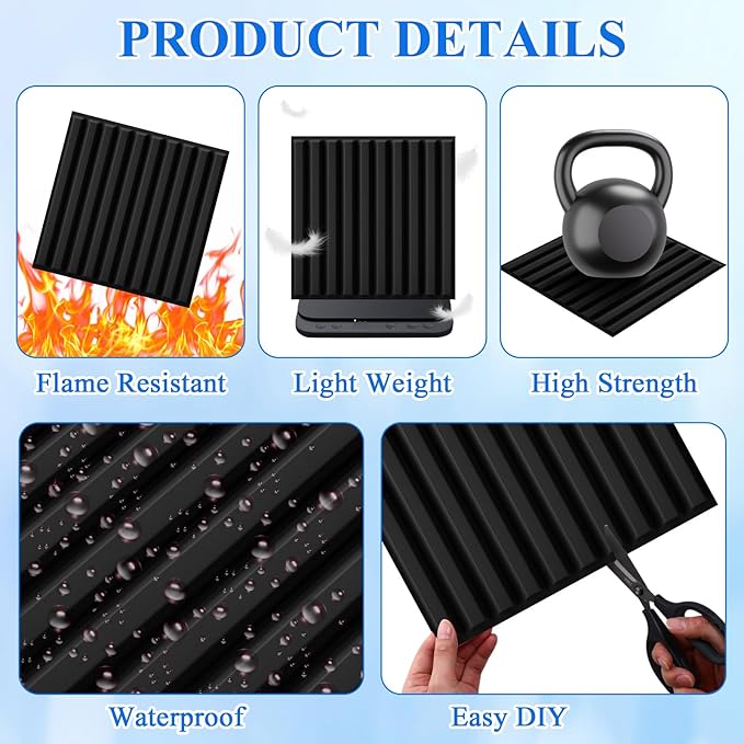Nuanchu 32 Pcs 3D Slat Wall Panels 12 x 12 Inch PVC Fluted Textured Panel Cuttable Paintable DIY Wall Art Decorative Tiles for Ceiling Studio Bathroom Interior TV Background (Black)