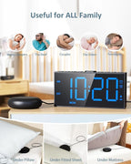 Loud Alarm Clock for Heavy Sleepers Adults,Bed Shaker Alarm Clock with 2 Alarms for Everyday/Weekday/Weekend,Dimmer,Snooze,USB Charging Port,12/24H DST,Vibrating Clock for Hard of Hearing/Teens