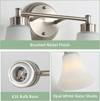 LOUSACE 2 Light Bathroom Vanity Light Brushed Nickel Bathroom Lighting Fixtures Over Mirror with Opal White Frosted Glass, Vintage Traditional Wall Lighting Fixture Satin Nickel Vanity Lights