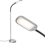 Brightech Litespan Slim LED Floor Reading Lamp with Adjustable Gooseneck for Living Rooms & Offices, Dimmable Standing Lamp for Bedroom - Silver