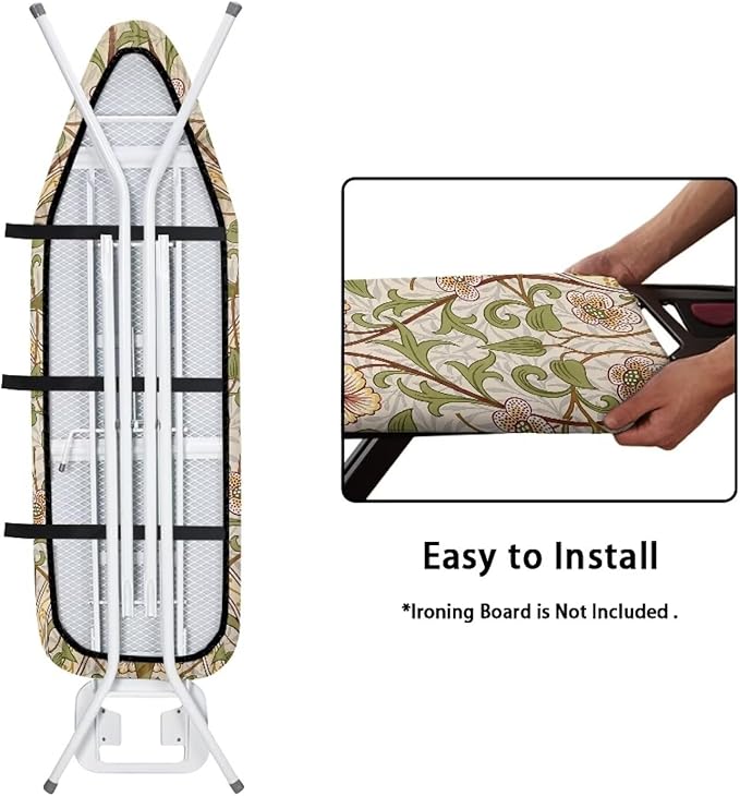 ZCFYGDX William Morris Art Ironing Board Covers,Stain Resistant & Anti-Scorch Elastic Edges Nylon Buckle Straps Hook & Loop Fastener Strap,Easy Install of Protective Decorative Cover 15x48 Inch