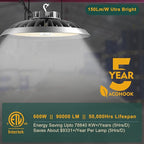 ACOHOOK 2Pack 600W UFO LED High Bay Light 5000K Daylight, 90,000 Lumens Super Bright, 100-277V Wide Voltage, Commercial High Bay Lighting for Warehouse Factory Gym, 3.3' Cable & US Hook, Plug& Play