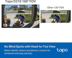 Tapo by TP-Link Smart Video Doorbell Camera Wireless with Chime, 2K with Full Color Night Vision & Spotlights, No Monthly Fee, Ring Call, 160° Ultra-Wide View, Free AI Detection, Local Storage,D210