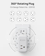 TROND Outlet Extender with 360 Rotating Plug, 3 AC Outlet Splitter with 2 PD 20W USB C Charger, USB Wall Plug Adapter, A Small Charging Station for Kitchen Bathroom Cruise Ship Travel Essentials