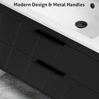 eclife 30" Bathroom Vanities Cabinet with Sink Combo, Wall Mounted Floating Cabinet W/Decor Line, Soft-Close System, 2 Extra Big Drawers, Matte Black Faucet, Black