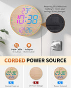 GLOKUUCA 12" Large Digital Wall Mount Clock, Count Down Timer, Alarm, Big LED, 12 RGB Color, Temperature for Living Room Classroom Desk (Bamboo Elements)